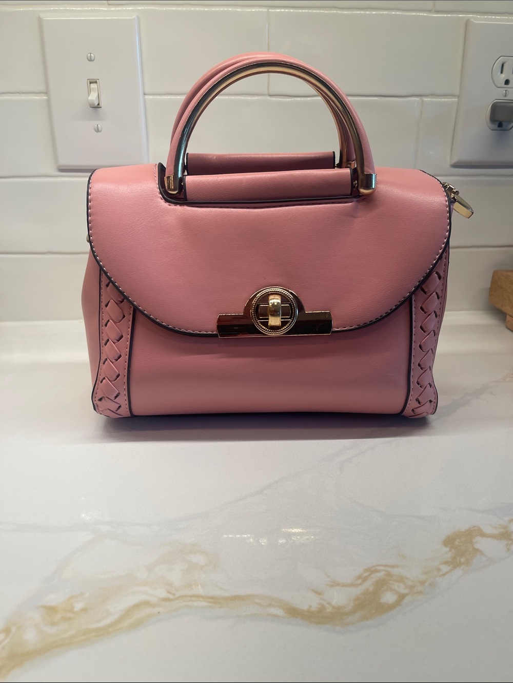 SHEIN Pink Top-Handle Satchel with Gold Turn-Lock